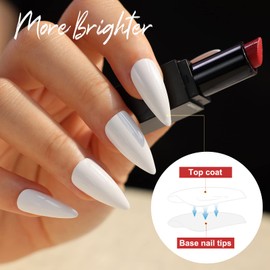 morily 24Pcs Pure White Fake Nails Medium Length Press on Nails Stiletto Almond False Nails Tips Long Acrylic Glossy Stick on Nails Solid Color Full Cover Finger Manicure for Women (White)