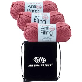 Premier Yarns Anti-Pilling Everyday DK Rosewood 1107-42 (3-Skeins-Same Dye Lot) DK Light Worsted #3 Anti-Pilling Acrylic Yarn for Crocheting and Knitting Bundle with 1 Artsiga Crafts Project Bag