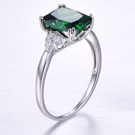 Yaresul 5.3ct Created Green Emerald Engagement Ring, 925 Sterling Silver Cubic Zirconia Ring, Anniversary Ring for Wife, Size K-½