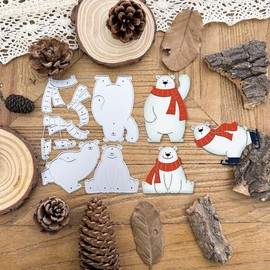 Lapoo Festivals Metal Cutting Die for Scrapbooking - Durable, Cut Stencils for DIY Scrapbook Photo Album Decorative Paper Card, Card Making Supplies, Embossing (Three Polar Bears 4.9 x 4 in)