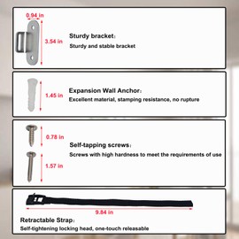 OKETHERMO Furniture Anchors,Baby Protection,Anti-Tip Furniture Holder, Non-Slip Grab Buckles, Adjustable Holding Straps,Wall Anchors Securing for Baby Safety, Black(Pack of 2)