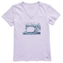 Life is Good Women's Sew Much Love Short Sleeve Crusher Vee (X-Small, Lilac Purple)