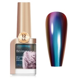 Bevimee Chameleon Nail Polish Fast Drying 12ML Multichrome Shimmer Holo Nail Polish Air Dry, Blue to Purple Iridescent Metallic Chrome Nail Art Varnish-No Require Cured 1PCS