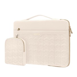 MOSISO 360 Protective Laptop Case 13-13.3 Inches, Compatible with MacBook Air 13 M2 M1, Compatible with MacBook Pro 13/14, Wavy Quilted Side Open Bag with Horizontal Pockets and Small Case, Sand