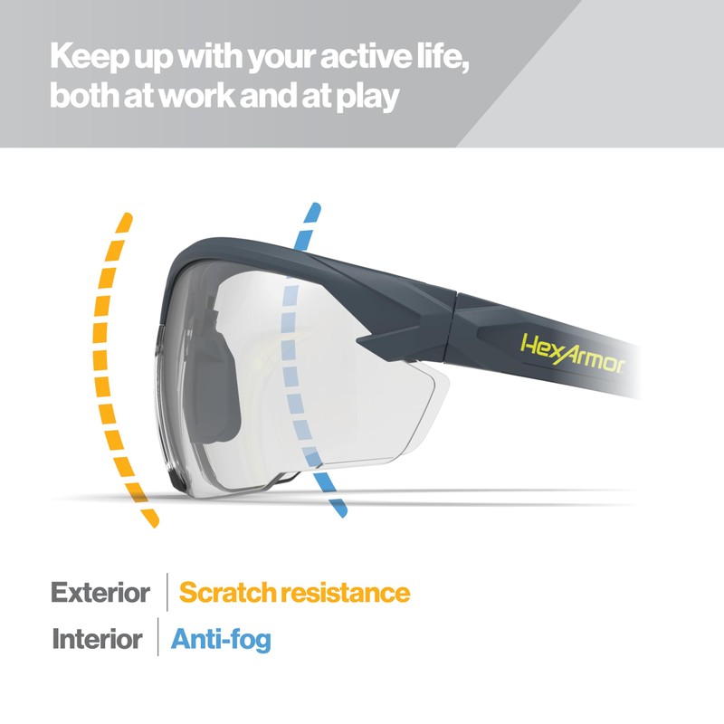 HexArmor NX1 Safety Glasses, Grey 14% Lens, Anti Fog and