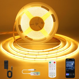 ACELUMO ACELUMO COB LED Streifen Warmweiss, LED Streifen Dimmbar mit Smart App und Fernbedienung, Timerfunktion, 8 mm Breite, LED Strip 5m fr Schlafzimmer, Wand, Kche, Wohnzimmer, 2700K