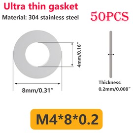 Qrity Pack of 50 Flat Washers M4 Round Washers 4 x 8 x 0.2 mm 304 Stainless Steel Flat Lock Washers for Bolts and Screws