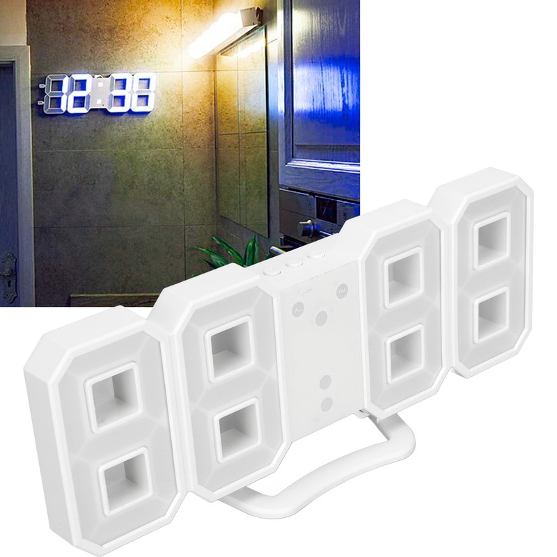 3D LED Digital Clock Dimmable Snooze Time Memory 12/24 Date