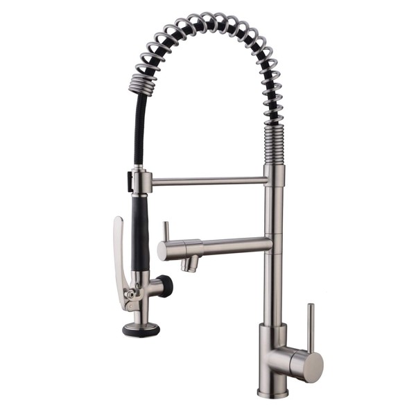 EKRTE Contemporary Single Handle Kitchen Sink Faucet, Commercial Style Pre-Rinse Kitchen Faucets with Pull Down Sprayer, Spot Free Brushed Nickel Kitchen Sink Faucet
