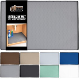 GORILLA GRIP Waterproof Silicone Under Sink Mat with Raised Lip for Kitchen and Bathroom, 34 x 22 in, Cabinet Shelf Liner Stay in Place Mats Dishwasher Safe Drawer Liner, Organizer Tray, Gray