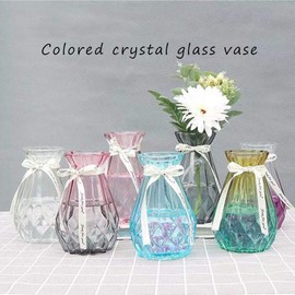 Clear Glass Vase for Flower, Geometric Faceted Design Flower Vase for Weddings, Events, Decorating, Arrangements, Flowers, Office, or Home Decor 5.7" (Purple-Blue)