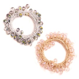 Suoirblss 2 PCS Fashion Crystal Hair Band Ponytail Holder for Women Hair Band Hair Rope Hair Scrunchie Ponytail Holder (Light Purple + Rose Gold)