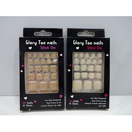 2 X 20 NATURAL FRENCH STICK ON TOENAILS NO GLUE REQUIRED + FREE GLITTER EYELINER X 2 NAIL PACKS