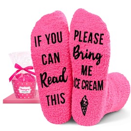 HAPPYPOP Cute Fuzzy Socks for Women - Ice Cream Sock Gifts Idea, Funny Pink Cupcake Socks for Teen Girls