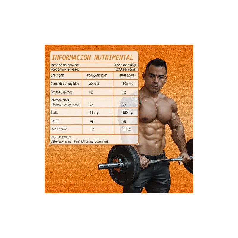 Óxido Nítrico Pre Entreno Promex 1kg 200 Servicios Sabores