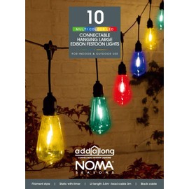 NOMA Connectable Edison Drop Festoon Garden Lights, 10 Large Multicolour LED's, 6.8 m