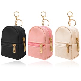 NATOSU 3 Pieces Mini Backpack with Keychain, Cute Mini Cosmetic Bag PU Leather Small Bag with Zipper, Mini Bag for Coins, Lipstick, Keys, Airpods, multicoloured