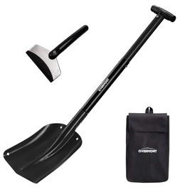 Overmont 32" Folding Emergency Snow Shovel 3 Piece Aluminum Lightweight Portable Sport Utility Shovel for Car Trunk Camping Garden Beach with Ice Scraper Carrying Bag