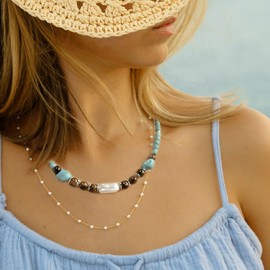 Joxevyia Turquoise Beaded Necklaces for Women Pearl Bead Necklace Summer Beach Necklaces Boho Necklaces for Women Beaded Choker Necklace