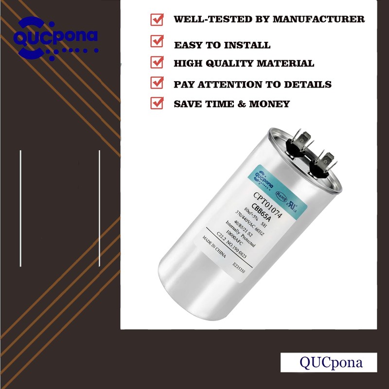 QUCpona 80 µF MFD Round Run Capacitor 370/440VAC CPT01074（50）