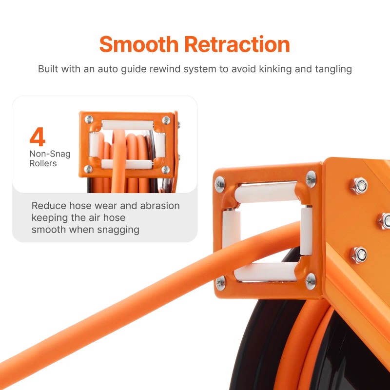 Auto-Rewind 5FT Lead Retractable Air Hose Reel 3/8IN X 50FT