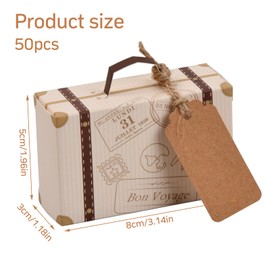 Tibapla Pack of 50 Mini Suitcase Wedding Favours 8 × 5 × 3 cm Vintage Kraft Paper Gift Box with Tags and Hessian String for Wedding Birthday Party Christening Baby Shower Baby Shower