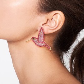 Rhinestone Bird Dangle Earrings for Women Gold Plated Fashion Crystal Big Flying Animal Pigeon Dove Lucky Drop Dangling Stud Fashion Birthday Holiday Jewelry (Pink CZ)