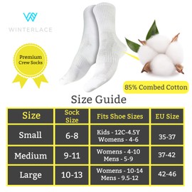 Winterlace Combed Cotton Crew Socks 6-Pairs Womens Premium Soft Cushioned Athletic Sports (US, Alpha, One Size, Regular, Regular, White)