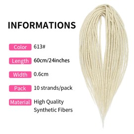 Dsoar 24 Inch 10 Strands/Pack Synthetic Dreadlocks Double Ended Extensions Thin 0.6 cm Crochet Braided Hair Soft Dreads Reggae Hip-Hop Hippie Style