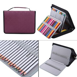 Bewinner 150 Slots Pencil Case PU Leather Fabric Pencil Case Zipper Pencil Case Organize and Protect Pencils Gift for Art Lovers, Colouring Book Enthusiast Artists, purple, Modern