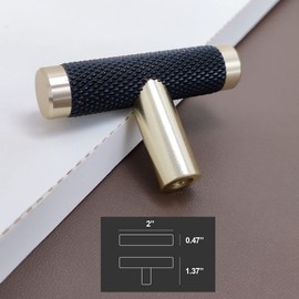 Westablize 10 Pack 2 Inch Cabinet T Knob Gold and Black Knurled Handles T Knob for Brushed Gold Drawer T Knob Cupboard Aluminum T Knob