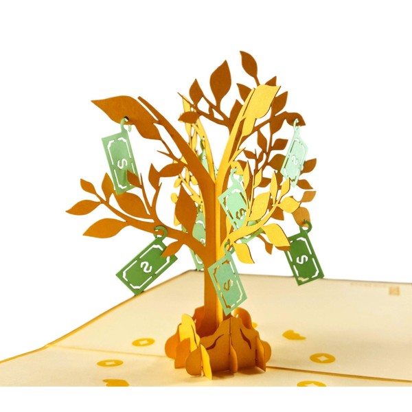 iGifts And Cards Money Tree 3D Pop Up Greeting Card - Good Luck, Wealth, Prosperity, Cute, Half-Fold, Happy Birthday, Retirement, Wedding, Housewarming, Graduation, Thank You, New Business, New Job