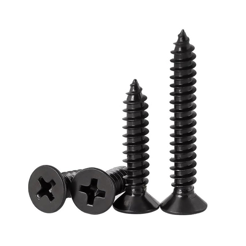 FandWay Phillips Flat Head Self-Tapping Screws, Black Carbon Steel Countersunk