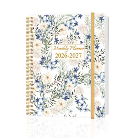 Monthly Planner 2026-2027 - Monthly Calendar from August 2026 to December 2027, 2026-2027 Planner with Inner Pocket, Elastic Band, 8.5" x 11", Crushed Flower