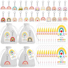 Demonwer 24 Set Teacher Appreciation Gifts Keychains Set Include 24 Keychain 24 Organza Bags 24 Thank You cards End of Year Teacher Gifts for Graduation Valentine‘s Day Festival Supplies