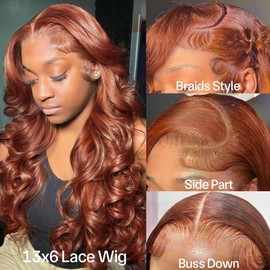 32 Inch Reddish Brown Body Wave 13x6 Lace Front Wigs Human Hair Light Chocolate Brown Human Hair Wig 180% Density Auburn Copper Glueless Reddish Brown Human Hair Wigs for Women 13x6 Lace Front Reddish