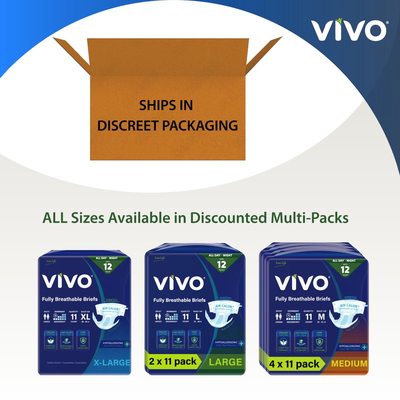 VIVO Organic Cotton Overnight Sensitive Skin Adult Incontinence Diaper Briefs