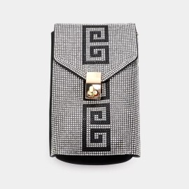 Vera NEW JENNIFER & COMPANY BLACK CLEAR RHINESTONES GREEK KEY EVENING BAG CROSS BODY