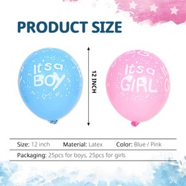 wrovitik 50 Pcs It's a Boy Girl Balloons, 12 Inch Light Blue Pink Latex Balloons for Birthday Party Supply Docarations