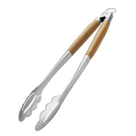 KULUNER Stainless Steel Barbecue Tongs with Solid Wood Handle, Kitchen Metal Locking Design, Extra Long 17.5 Inches 700 Degrees, Suitable for Food Cooking, Salad and Outdoor Grilling(Acacia)