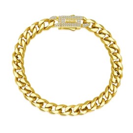 IceChain Men‘s Cuban Link Chain Bracelet 316L Stainless Steel 19/21CM 14K Gold Plated Iced Out with Cubic Zirconia Clasp Tarnish Resistant Hip Hop Jewelry for Men With Gift Box