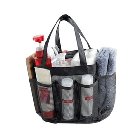 Portable Caddy with 8 Mesh Storage Pockets, Portable Breathable Organizer, Quick Dry Shower Tote Oxford Hanging Toiletries and Bath Organizer, Black