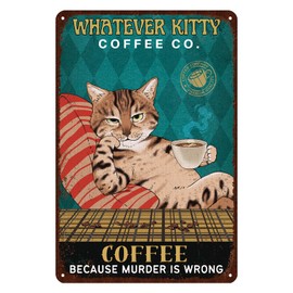 Retro Cat Metal Sign Vintage Coffee Bar Tin Signs Funny Kitchen Wall Decor - lazy cat it's a laptop until it becomes a cat - warmer