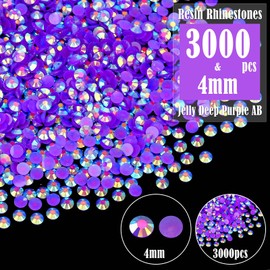 Wholesale Bulk Bags 3000PCS 4mm Resin Flat Back Rhinestone, Jelly Deep Purple AB Round Non Hotfix Flatback Resin Rhinestones for Nails, Tumblers, DIY Bling Embellishments, Loose Glitter Crystal Stone