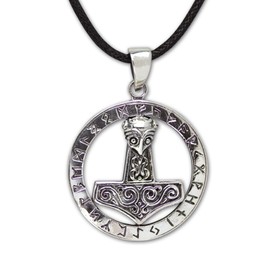 etNox Silver Pendant "Thor's Hammer and Runes", Sterling Silver