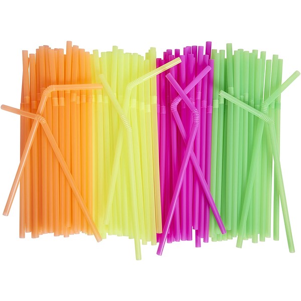 [500 Pack] Neon Colored Drinking Straws - Flexible, Disposable Kid Friendly, Assorted Colors