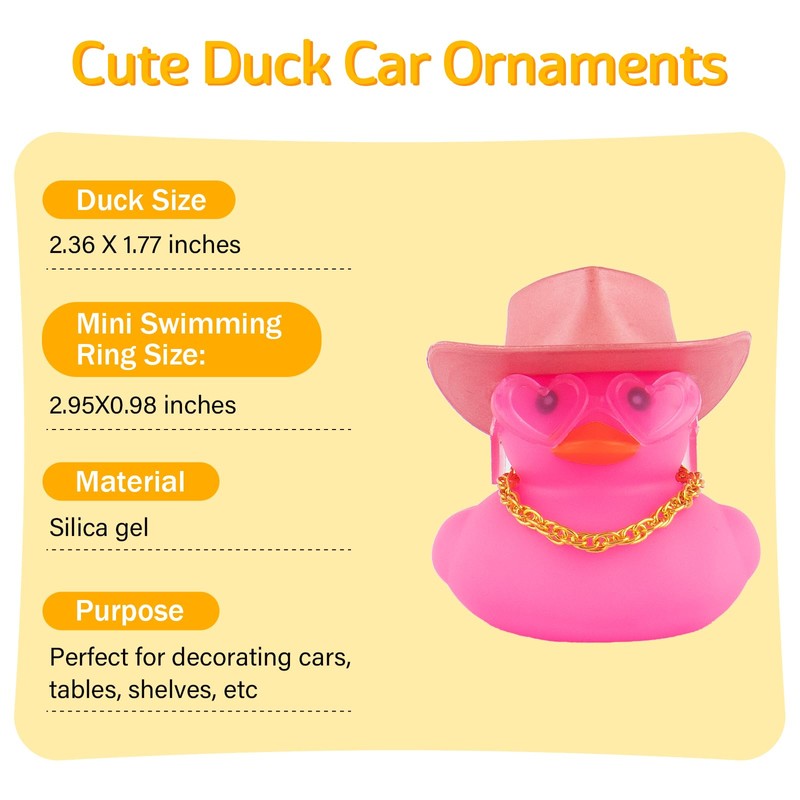 wonuu Car Cowboy Rubber Ducks, Dashboard Decorations Pink Duck for