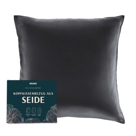 Dreamzie Silk Pillowcase 40 x 40 cm for Hair and Skin, Pillowcases Silk 19 Momme (Dark Grey, 1 Piece)