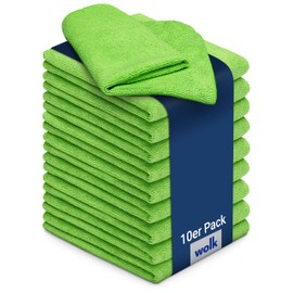 wolk Microfibre Universal Cloths, Multipack, Pack of 10, Material: Polyester/Polyamide, Weight: 200 g/m², Size: 40 x 40 cm, Terry Cloth, For All Surfaces, Colour: Green