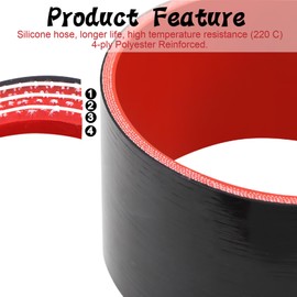 TuoLauthon 2Pcs ID 5 Inch(127mm) High Temperature 4-Ply Reinforced Straight Silicone Hose Performance Coupler, Length 3 Inch with 4Pcs T-Bolt Clamps Suitable High Level Turbo Pipe Connecting